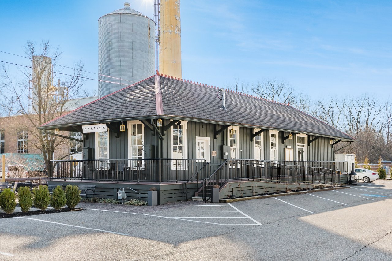 Restored historic railroad station building in Granville, Ohio