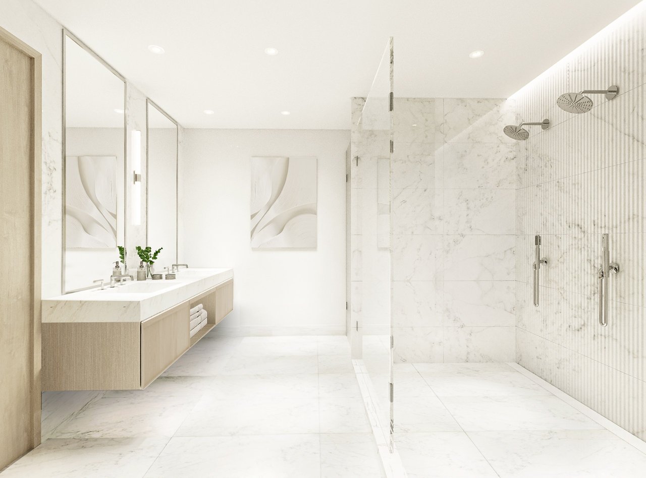Rendering of primary bathroom at La Baia South in Bay Harbor Islands.