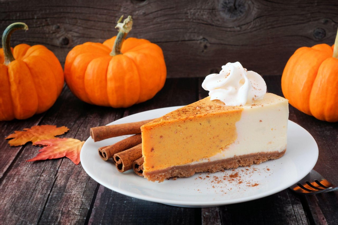 Creamy pumpkin cheesecake with warm fall spices