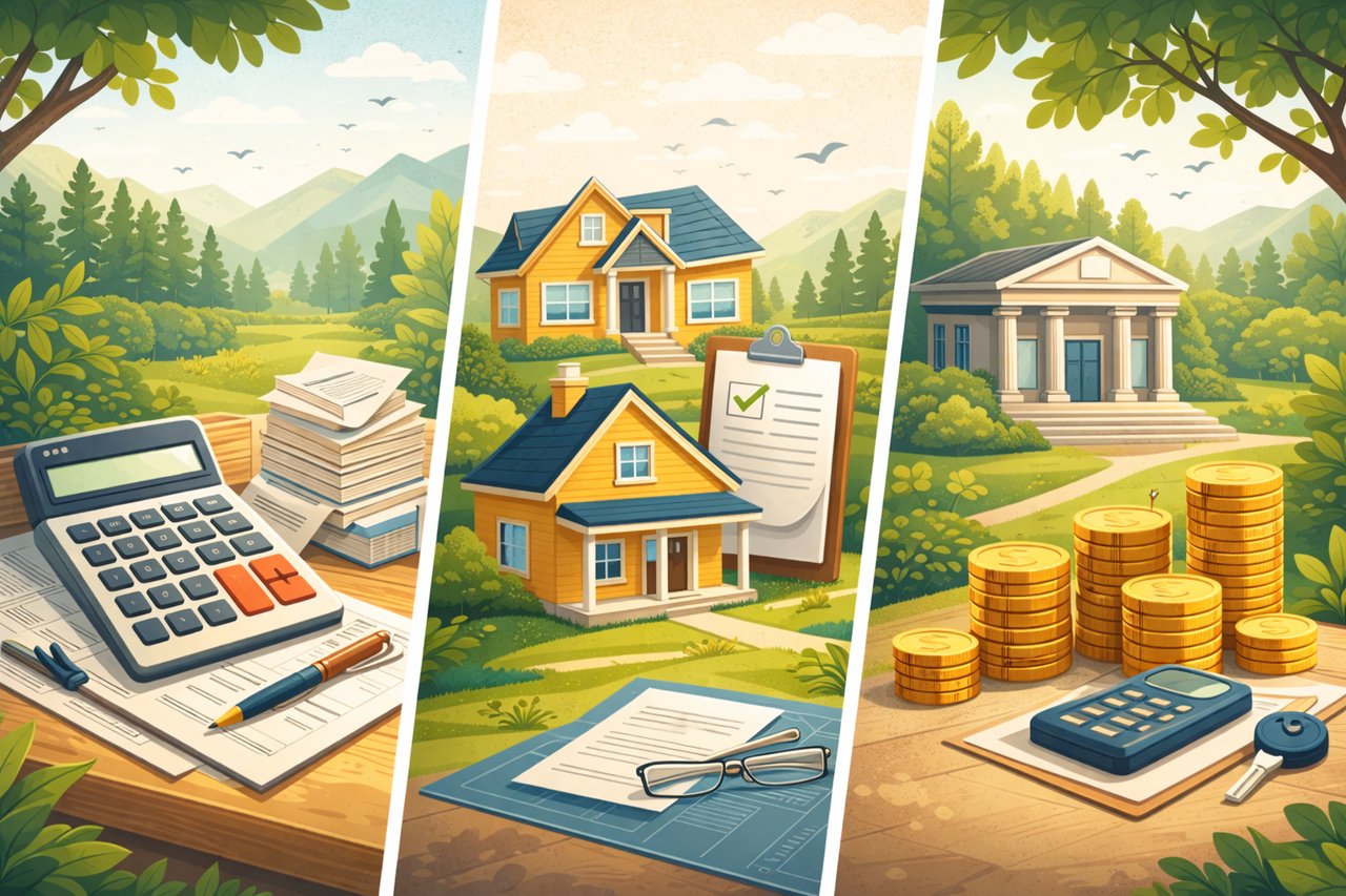 Wide illustrated graphic representing Best Services winners in Pullman WA featuring financial themes for Gehring & Farrwood, Inc, Ray Wallace with Guild Mortgage, and WSECU.