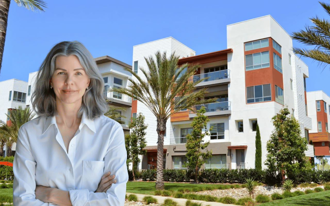 Angela Bond, Los Angeles real estate agent, standing in front of modern condos in Playa Vista, California – 2025 LA condo market
