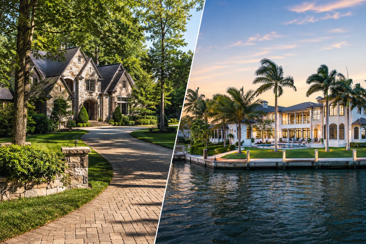 Luxury estates: countryside and waterfront divide