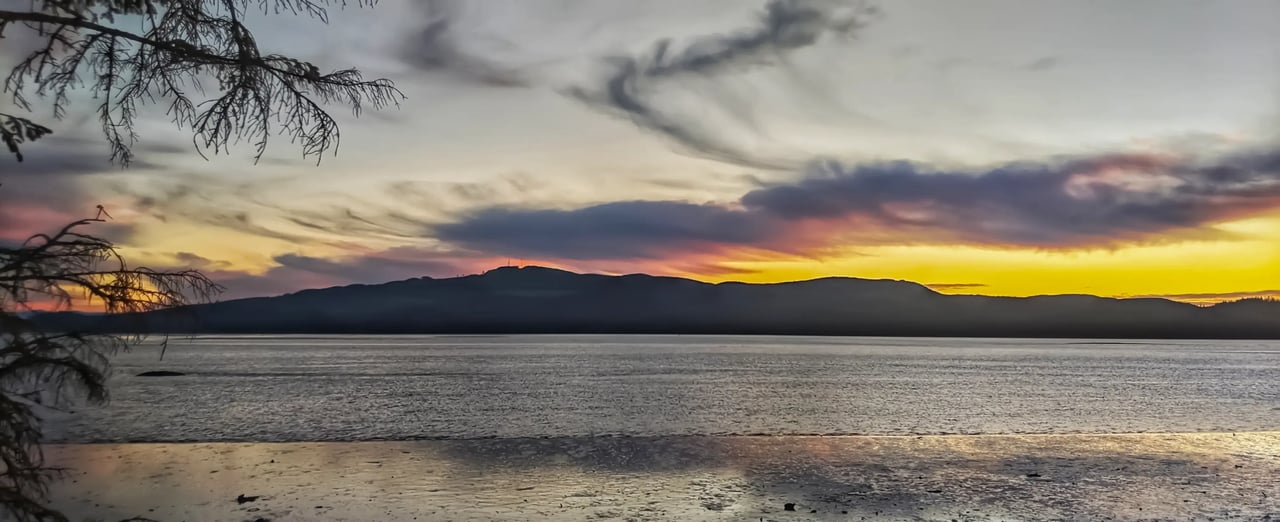 View of the sunset over the bay in Bay City Oregon