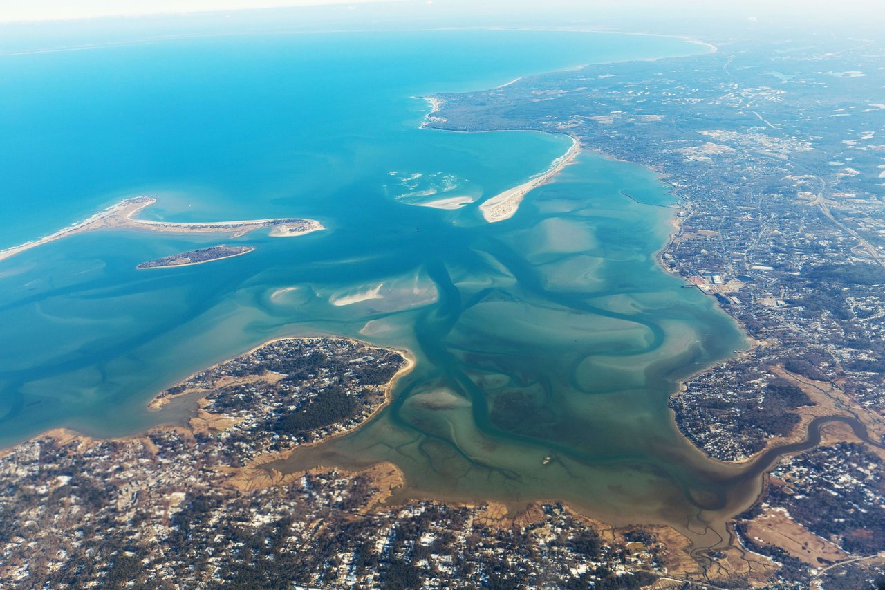 Coastal aerial view of duxbury massachusetts looking south