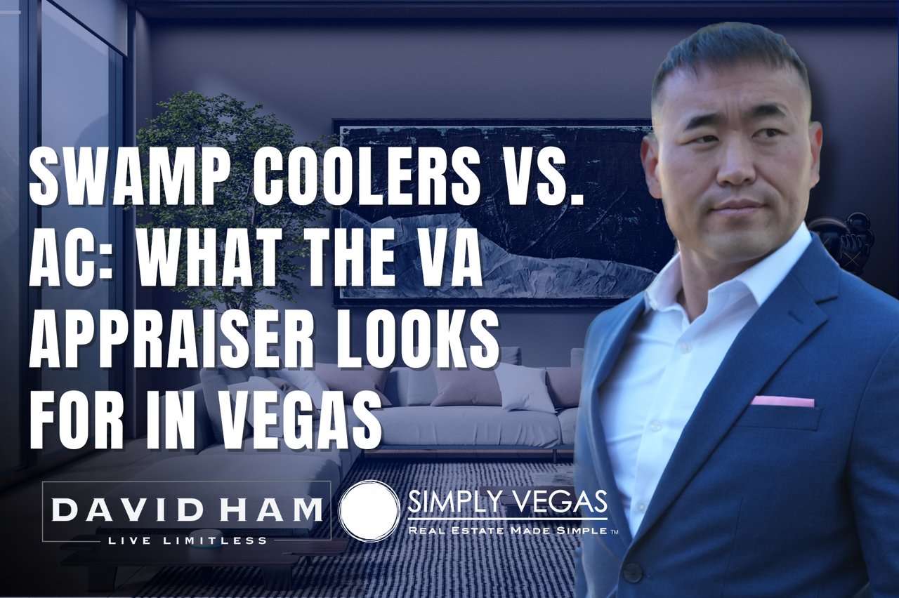 Swamp coolers versus AC blog graphic featuring David Ham in a modern living room.