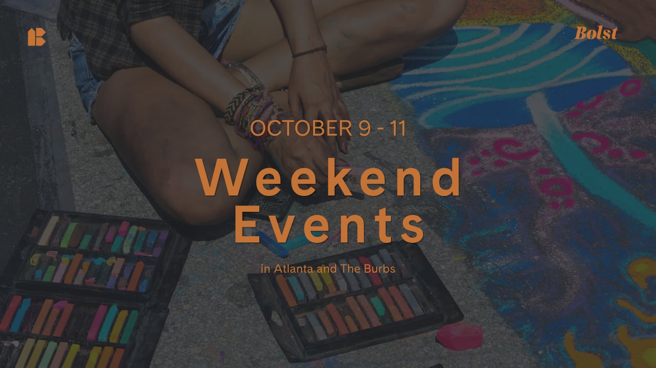 Weekend Events in Atlanta and The Burbs, October 9–11, over a photo of people drawing with sidewalk chalk.