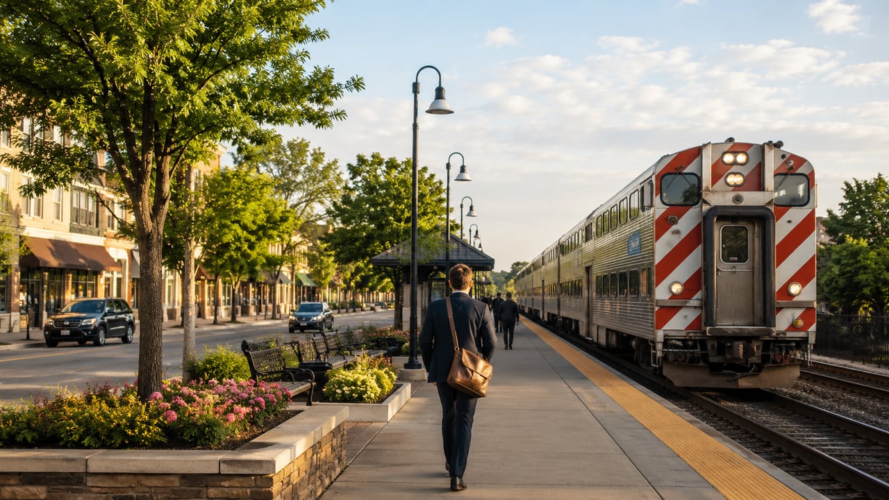 Commuters walking to Metra in Mount Prospect IL