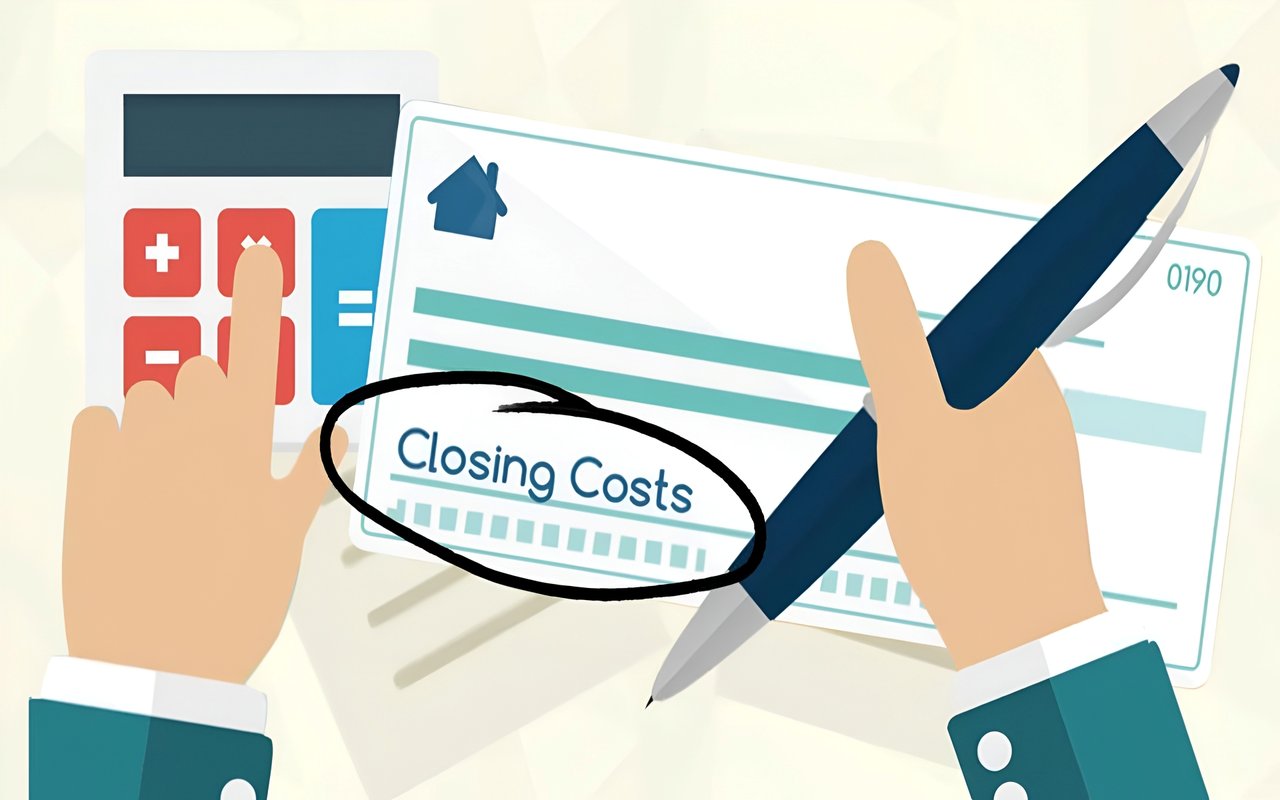 Closing costs circled on a form beside a calculator and a pen.