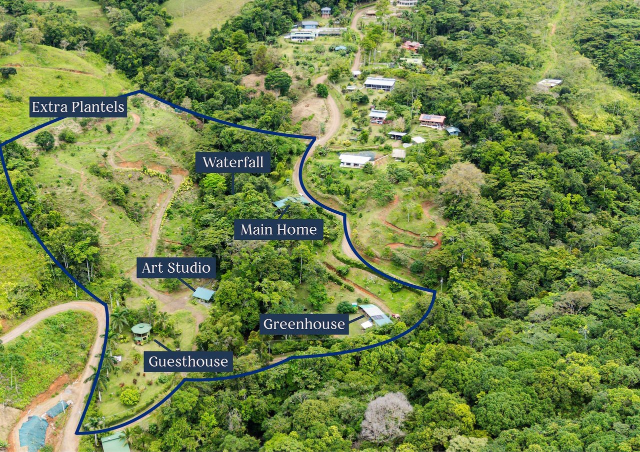 Self-Sustaining Mountain Estate for Sale in Costa Rica – 7.63 Acres with Waterfall, River & Multiple Homesites