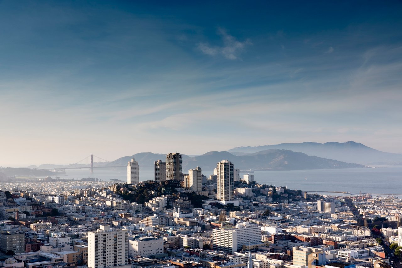 Pacific Heights Aerial View looking towards the Golden Gate Bridge