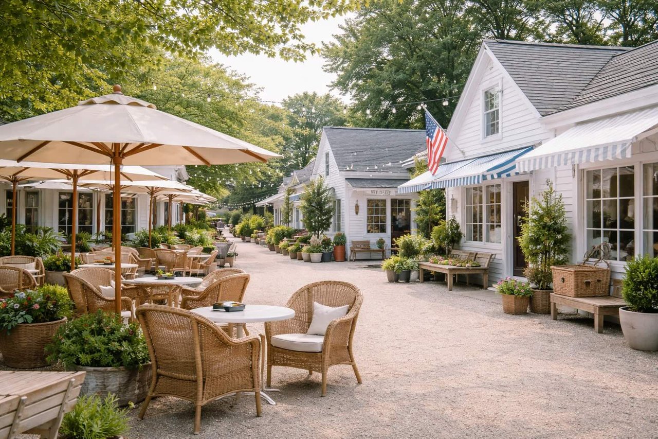 Amagansett Square with small shops and outdoor seating