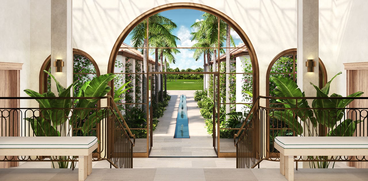 Shell Bay pavilion courtyard rendering in Hallandale Beach.