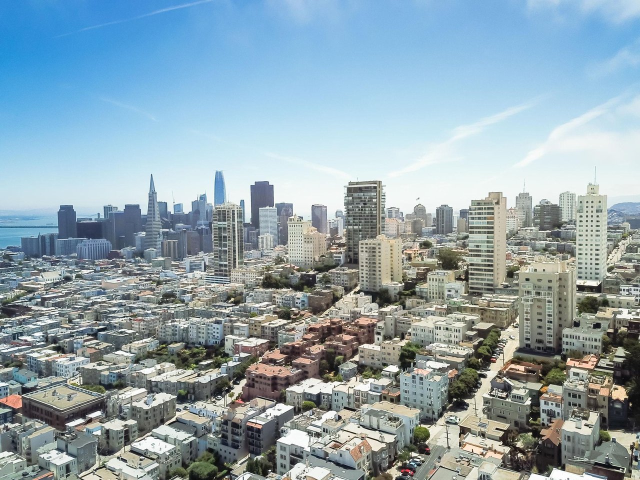 San Francisco skyline view with luxury homes near Russian Hill and Pacific Heights