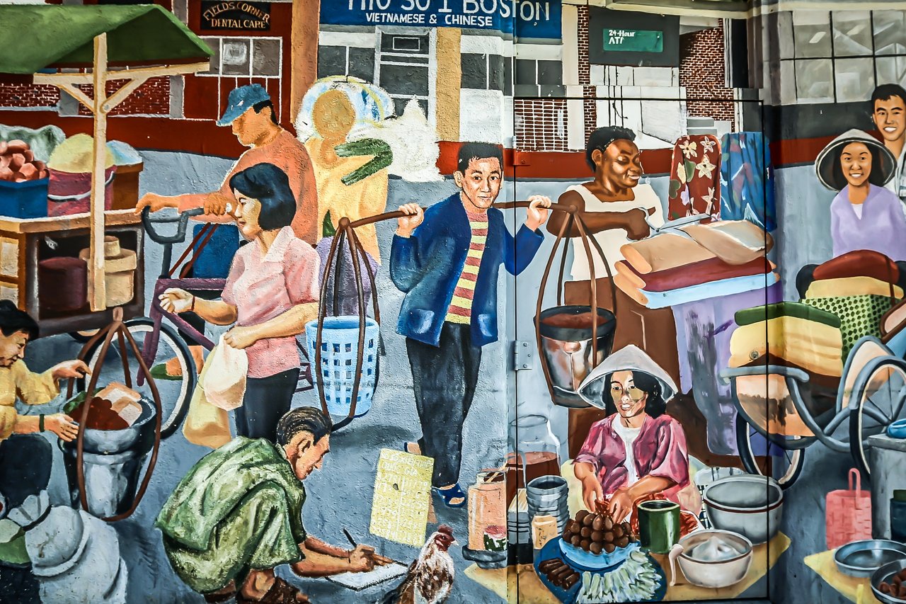 Mural depicting street life in Dorchester