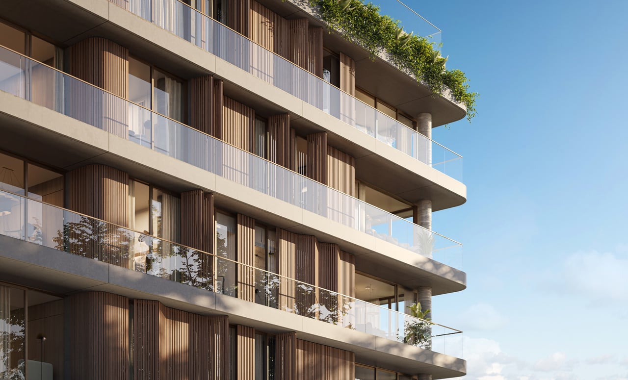 Rendering of the terraces exterior at Colette Residences in South Brickell, Miami.