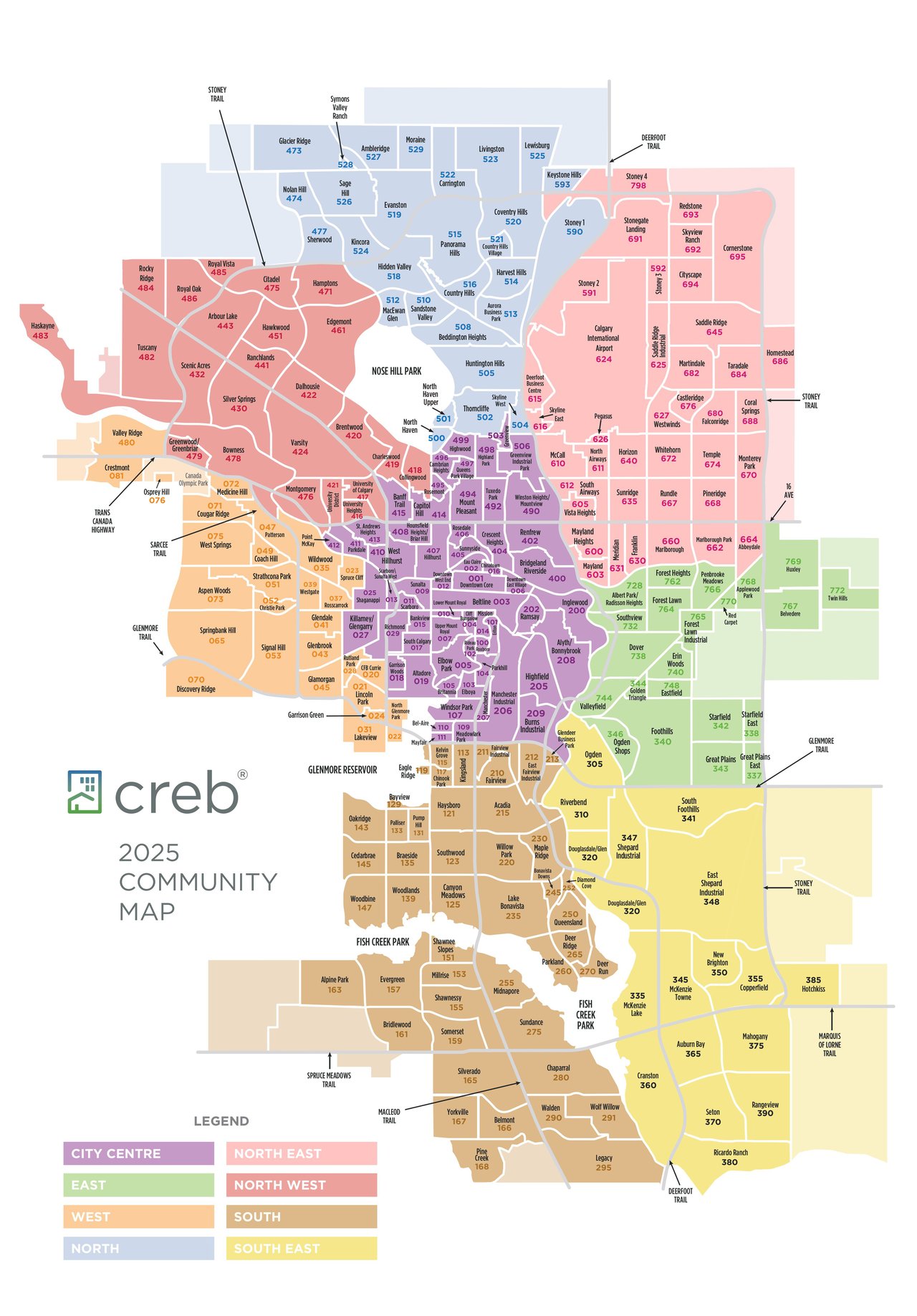 The Calgary Real Estate Board's City of Calgary map for 2026 showing each quadrant within the city. 
