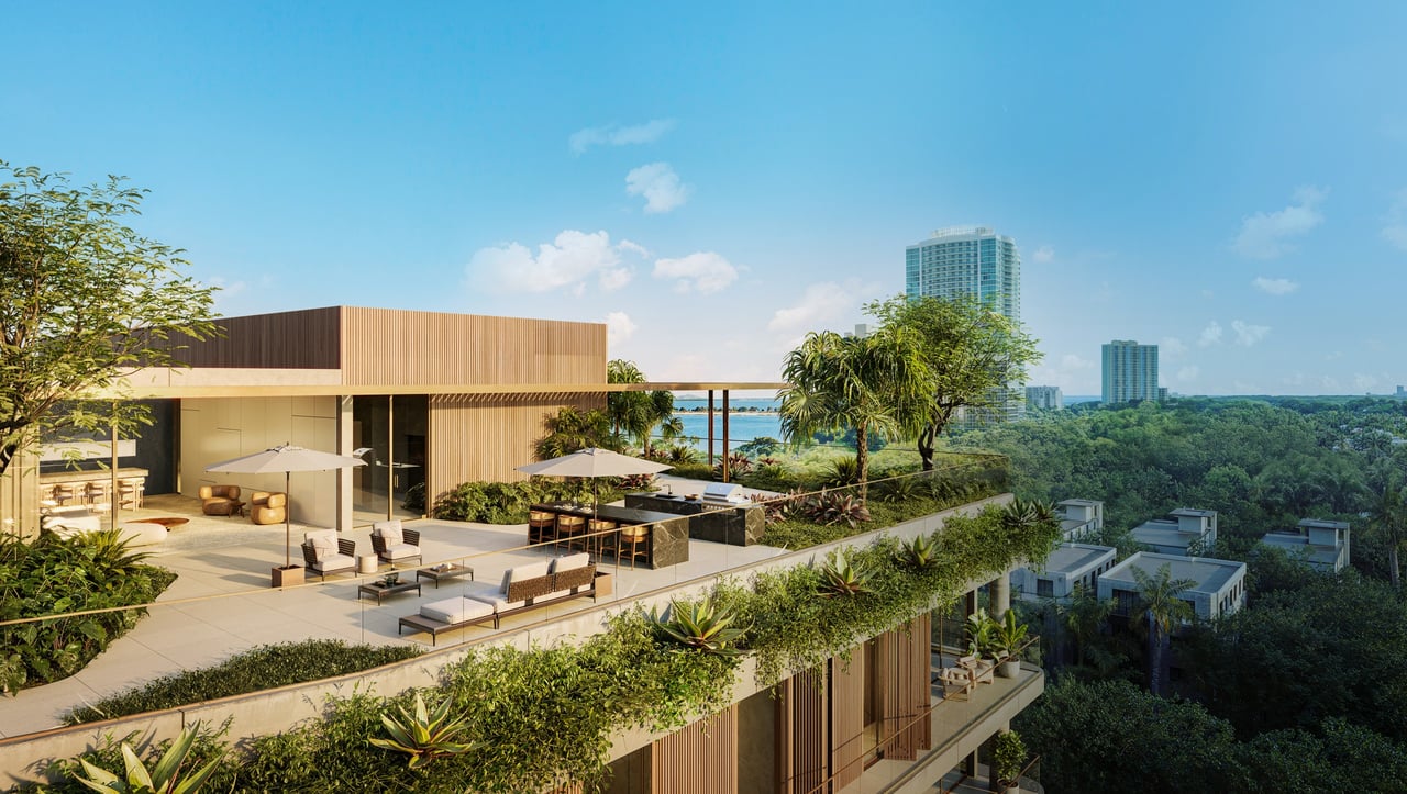 Rendering of the rooftop pool deck at Colette Residences in South Brickell, Miami.