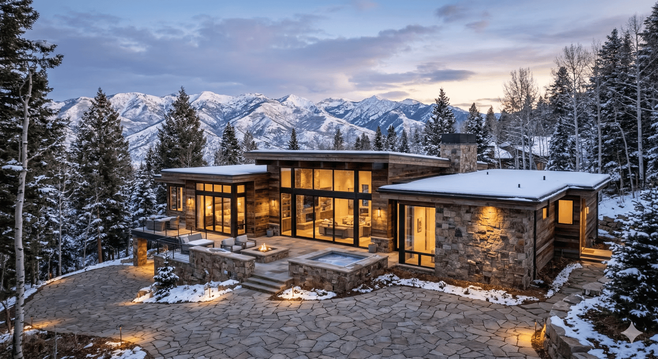 Modern mountain luxury home exterior in Utah