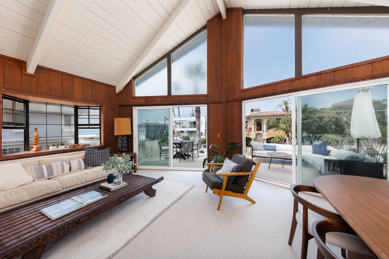 Modern A-frame architecture del mar, ca home featuring ocean view balcony and a steps to the sand location