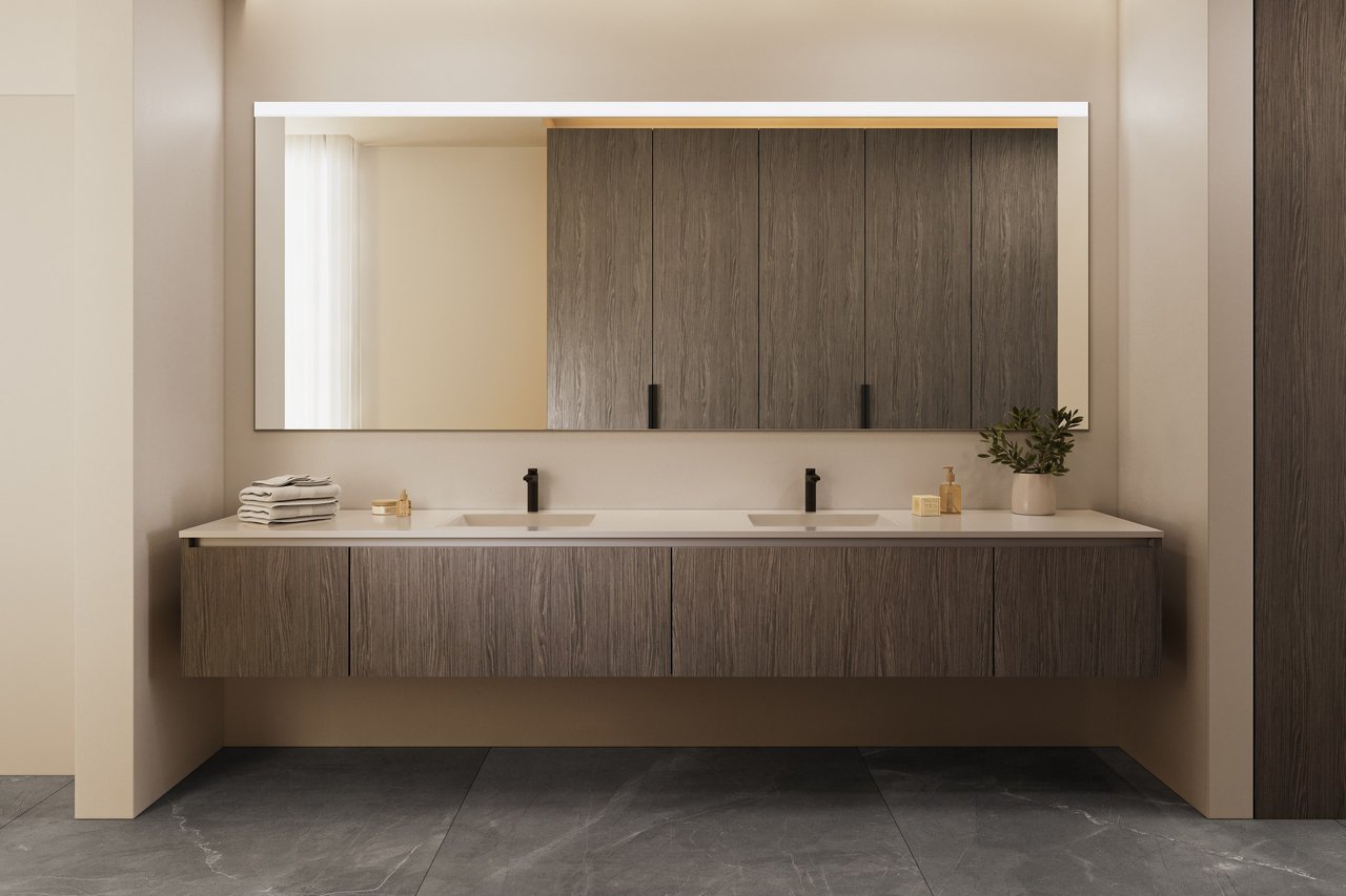 Rendering of silver bathroom vanity at Milano Boutique in South of Fifth, Miami Beach.