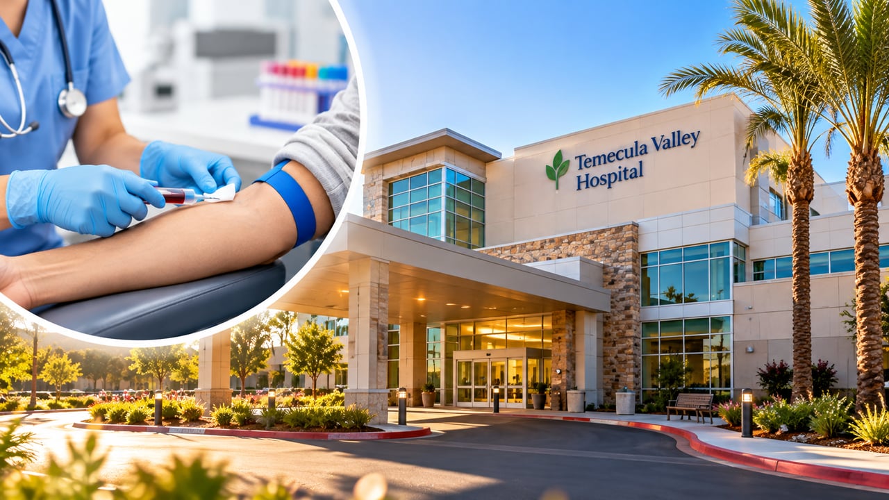 Exterior view of the modern Temecula Valley Hospital building in Temecula, California
