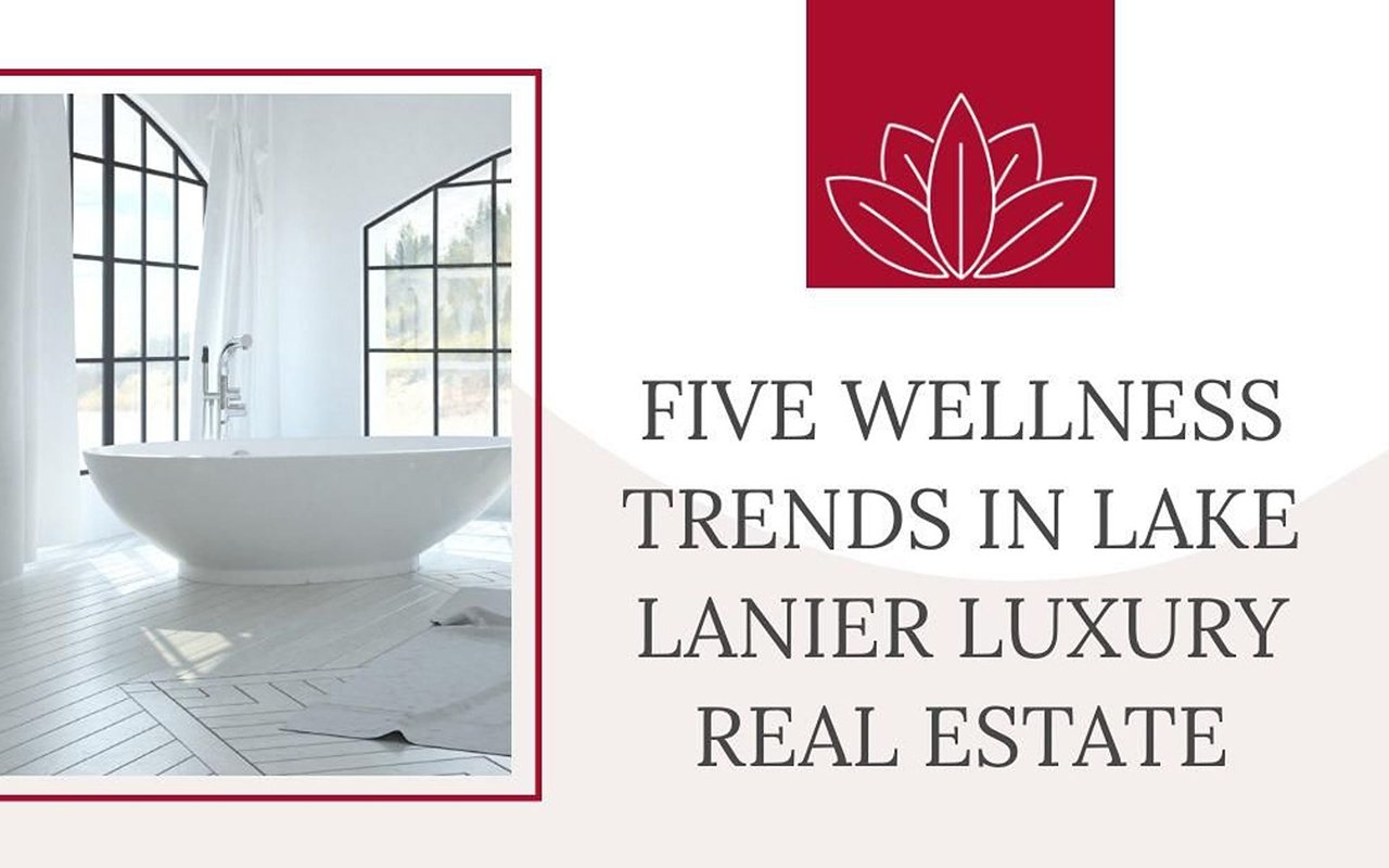 Five wellness trends in Lake Lanier luxury real estate, beside a bright bathroom with a freestanding bathtub.