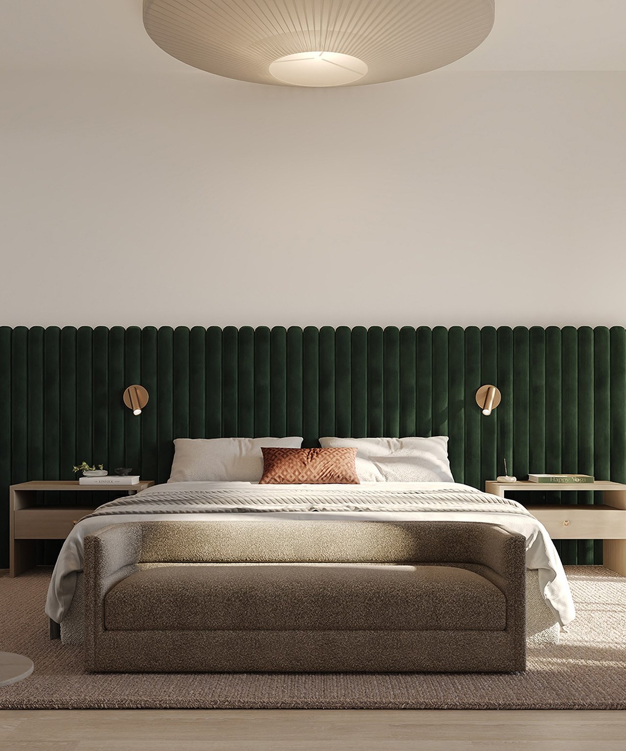 Rendering of primary bedroom at THE WELL Coconut Grove in Miami, Florida.