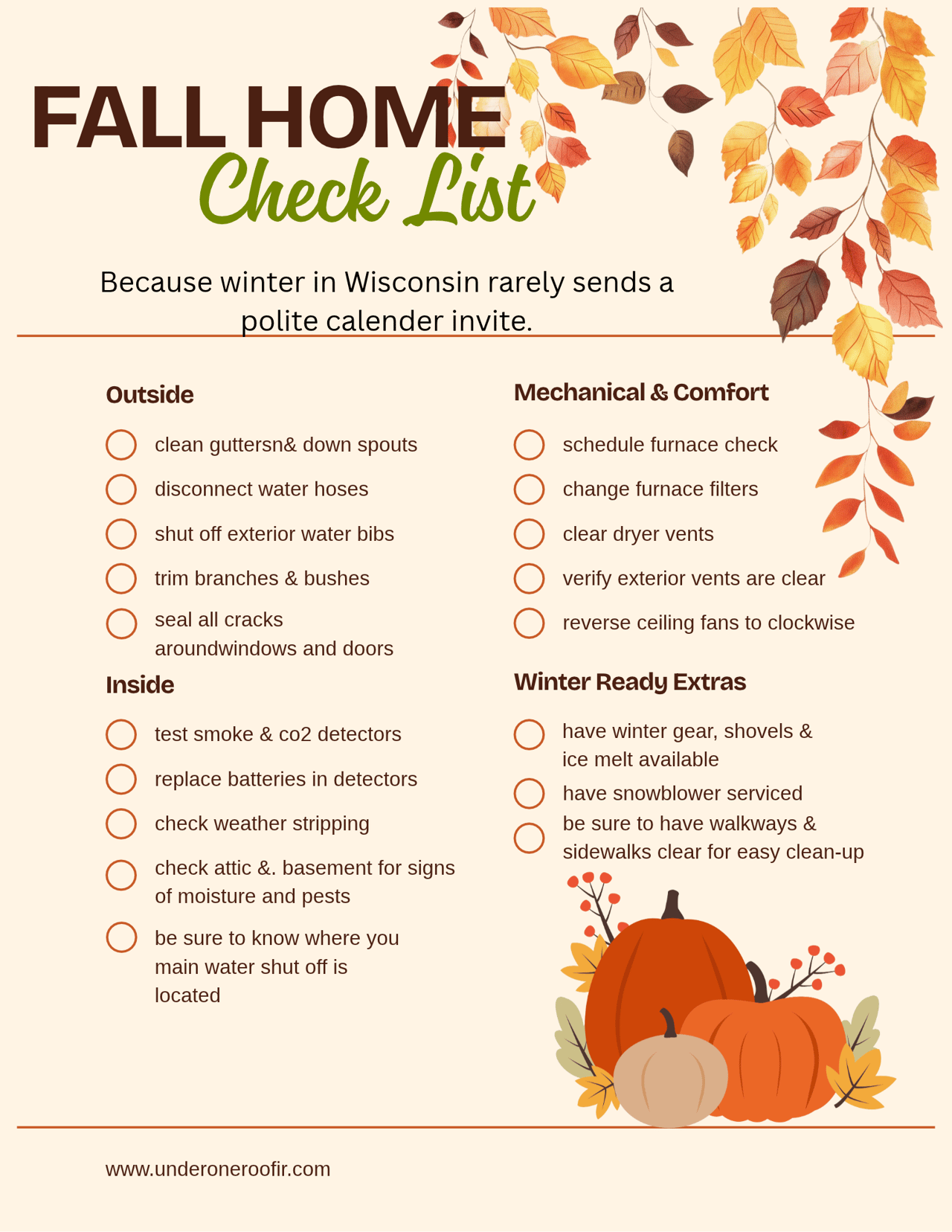 Wisconsin Fall Home Checklist