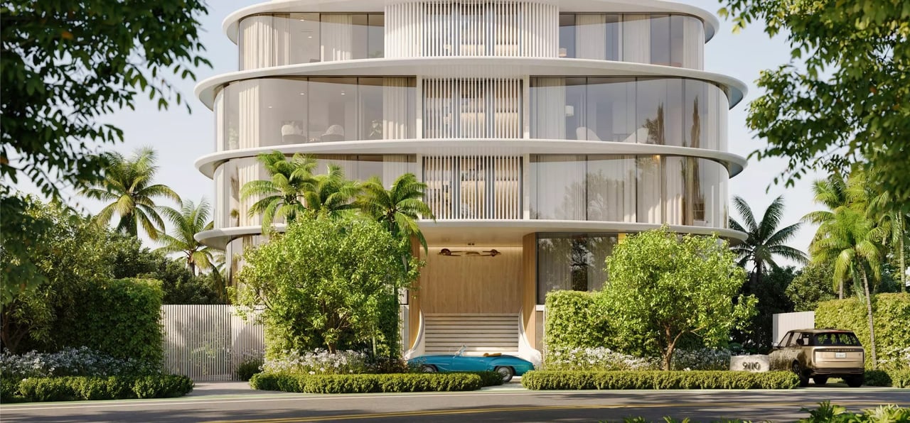 Rendering of the landscaped entrance at Indian Creek Residences and Yacht Club.