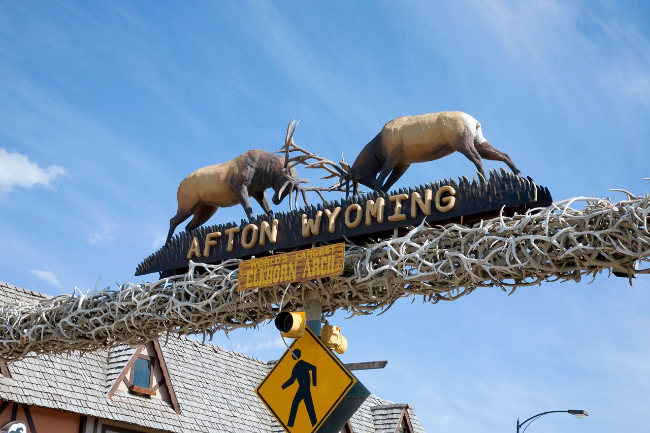 antler arch over downton Afton Wyoming with fighting elk
