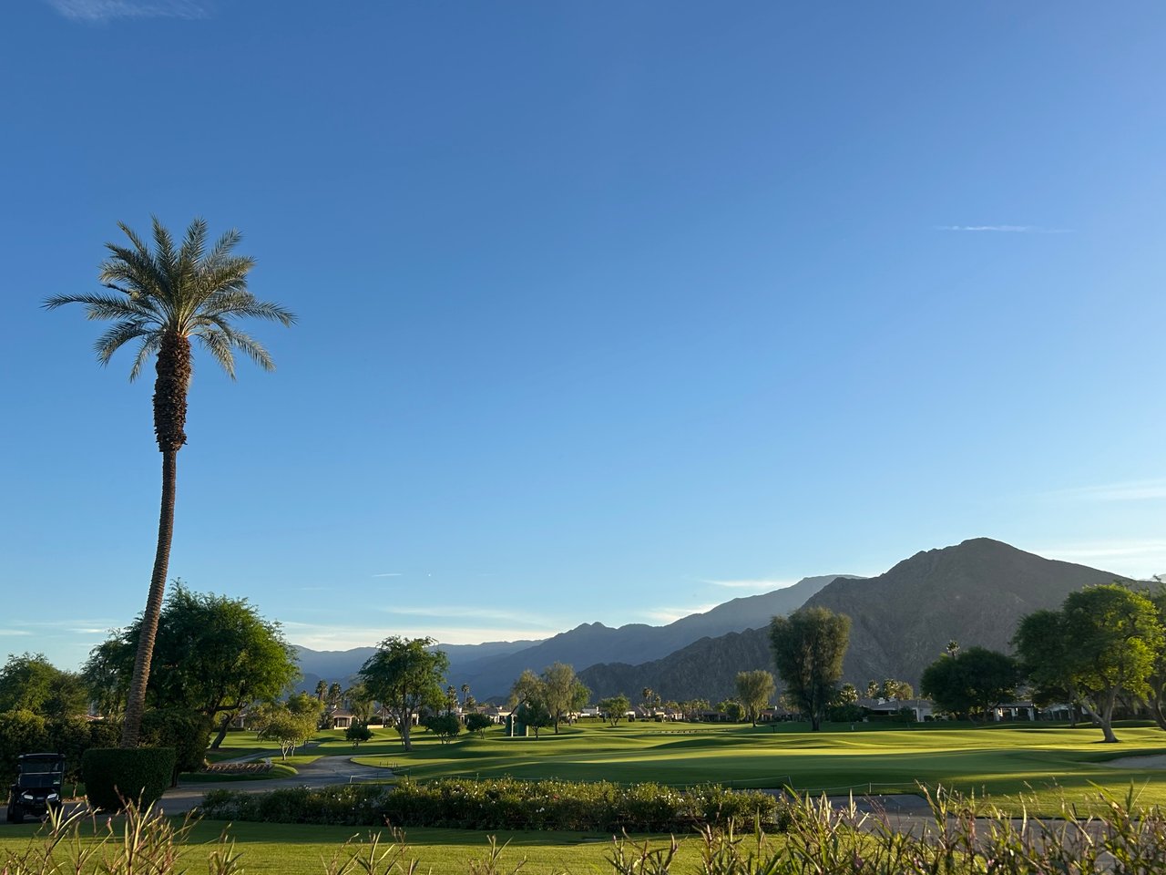 Pete Dye–designed Citrus golf course fairway framed by the Santa Rosa Mountains in La Quinta, CA