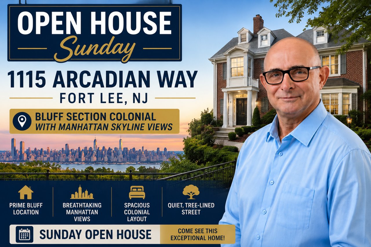 Open House Sunday: 1115 Arcadian Way, Fort Lee NJ — Bluff Section Colonial With Manhattan Skyline Views