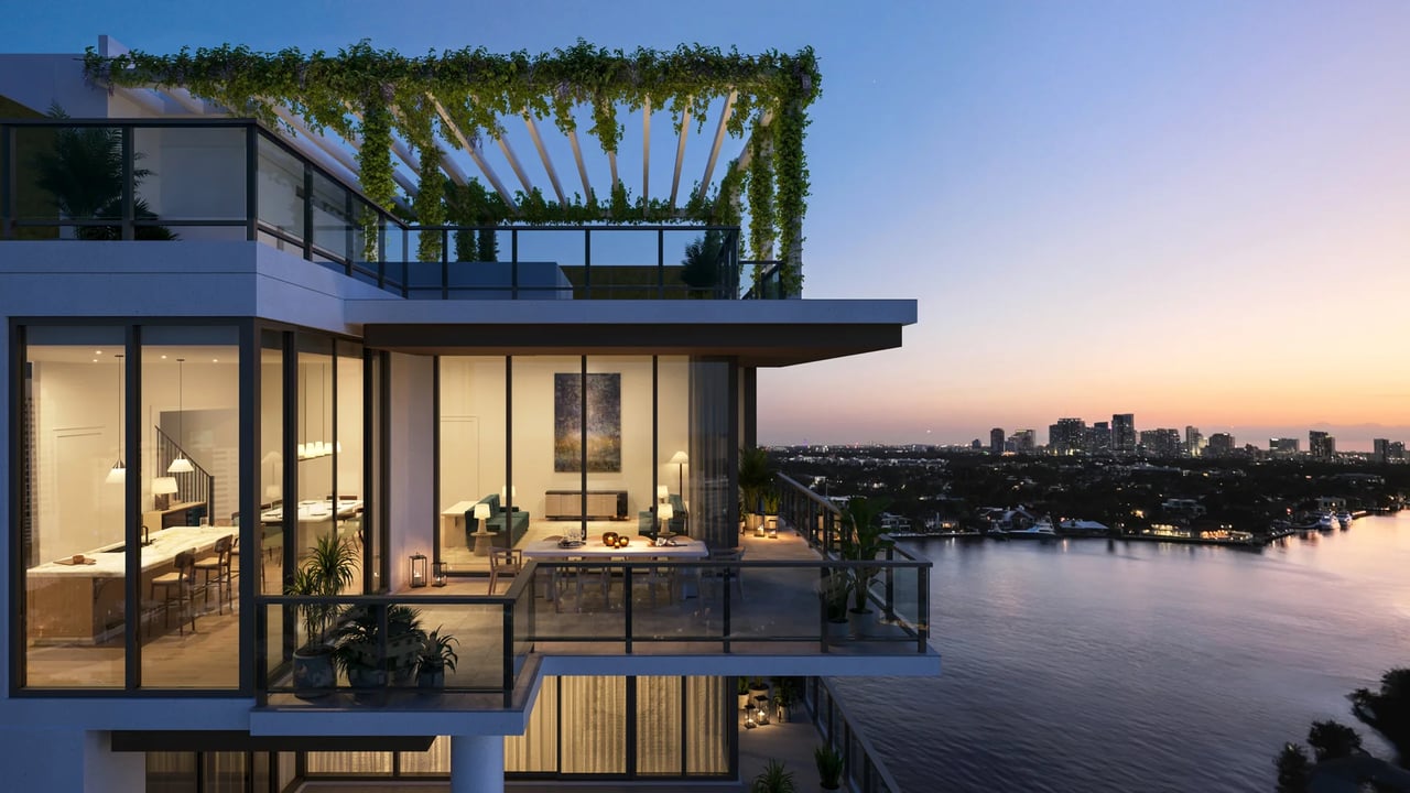 The Ritz-Carlton Residences Fort Lauderdale Beach penthouse balcony rendering.