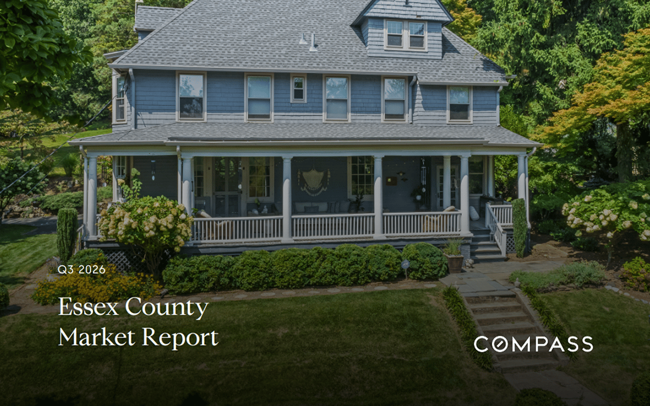 Essex County Q3 2026 Market Report featuring a blue-gray house and Compass branding.