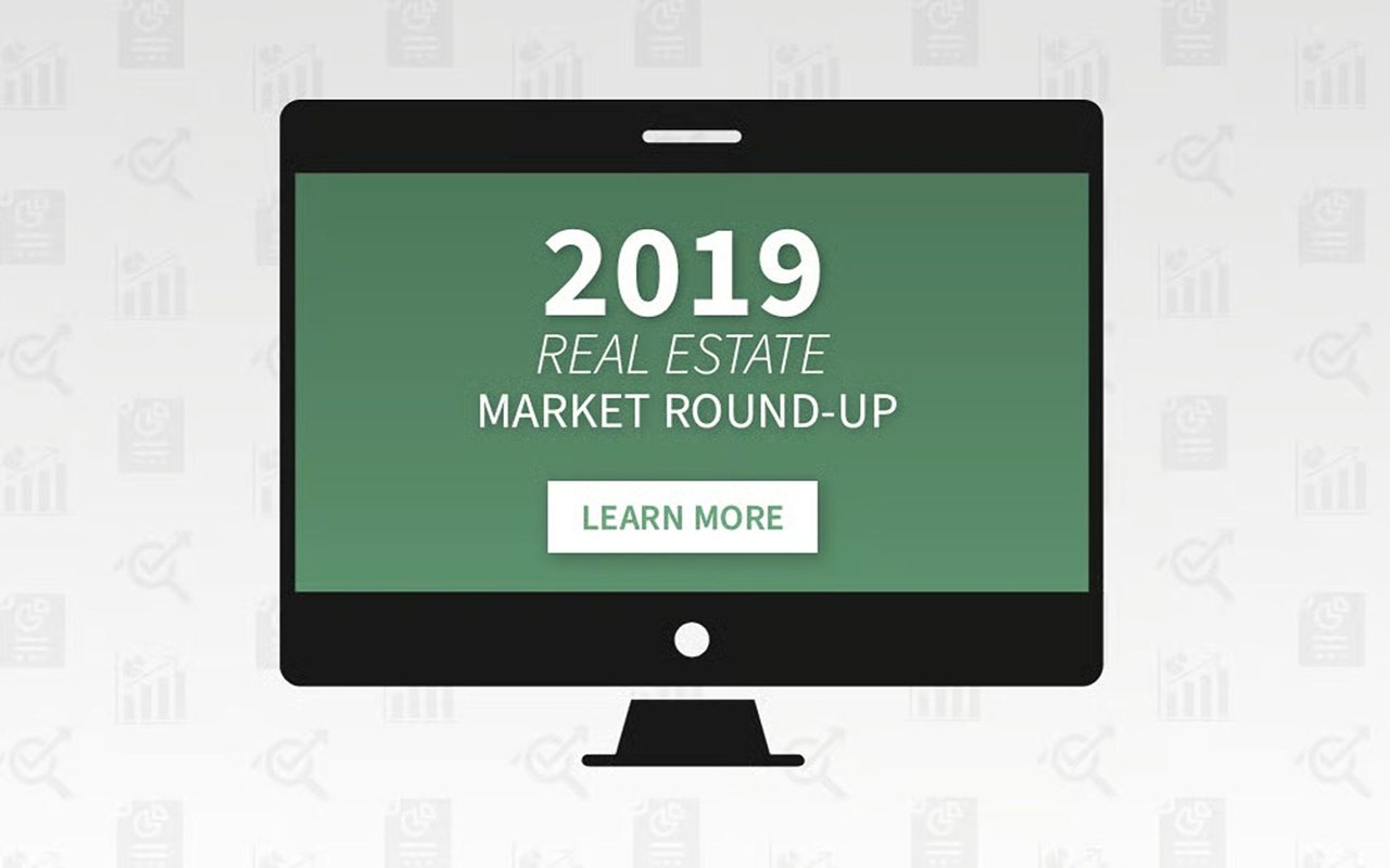 2019 real estate market round-up graphic with a Learn More button