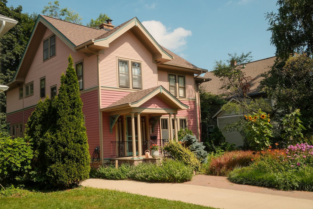 Pink house in the West Lawn neighborhood near Monroe Street in Madison, Wisconsin