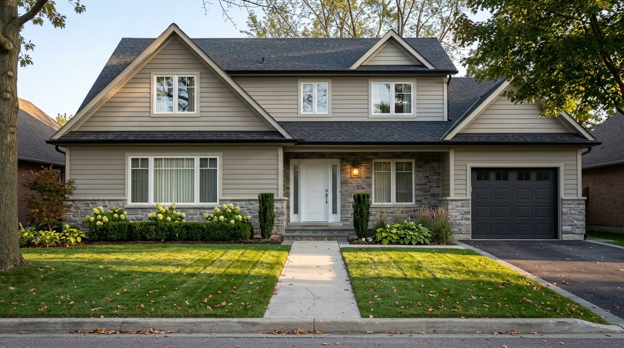 Transitional-style suburban home exterior