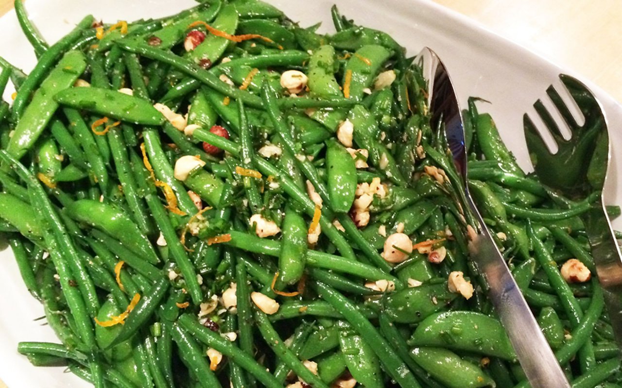 French Beans, Snap Peas, Hazelnut and Orange
