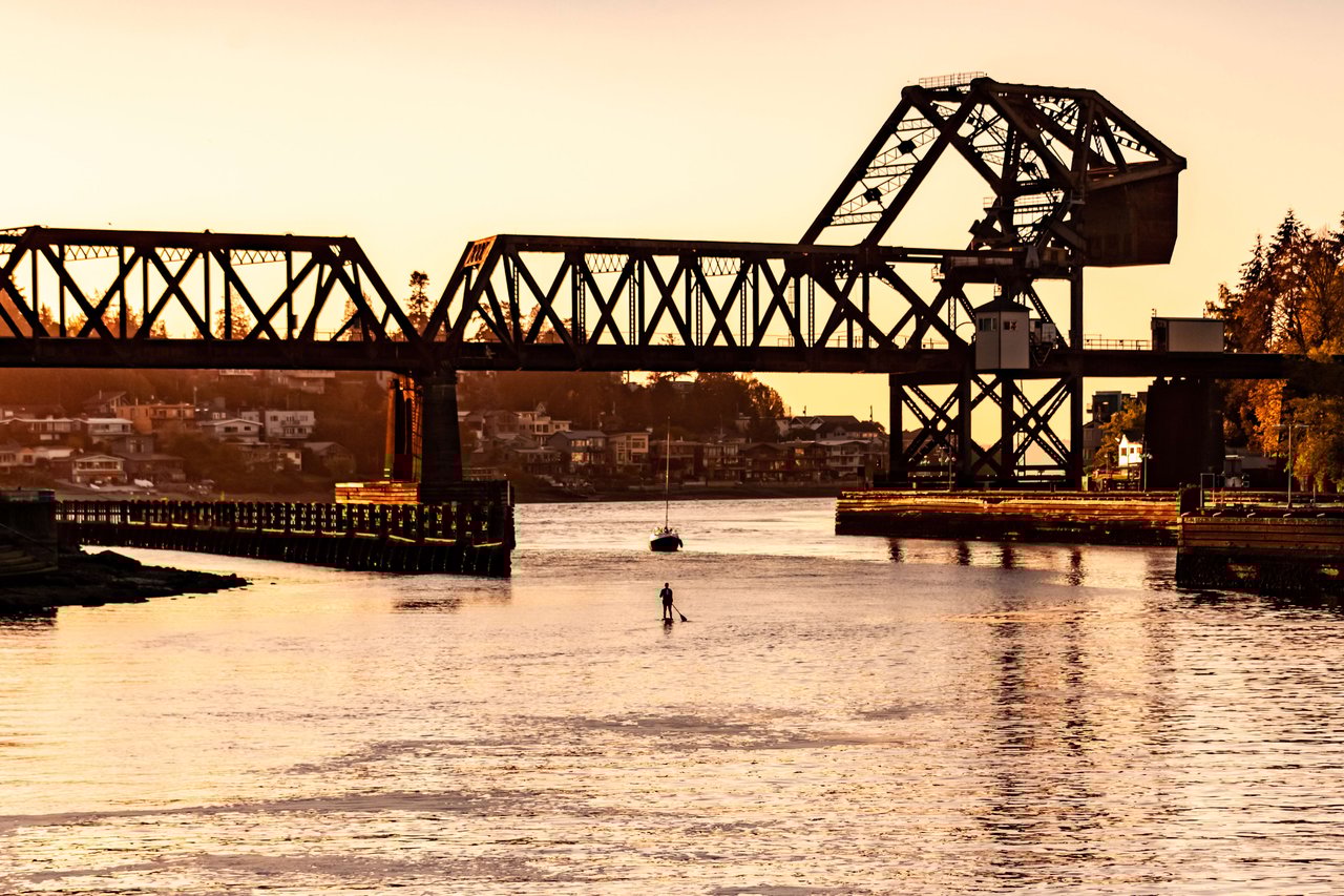 Ballard locks with train bridge 