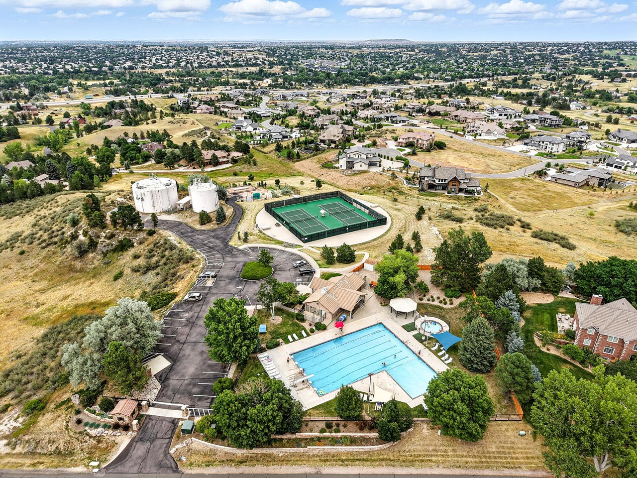 Aerial view of homes along East Briarwood Drive in Centennial, CO.