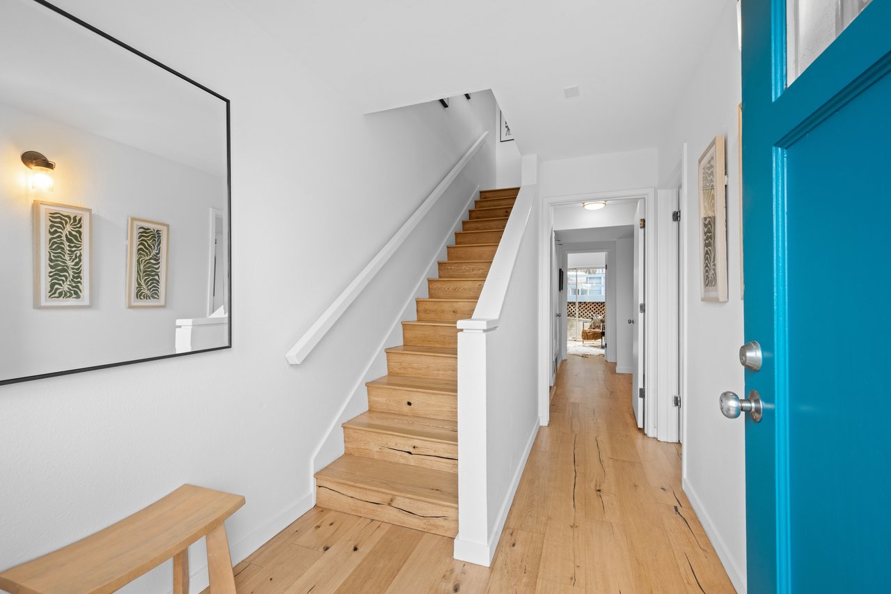 Stairs leading up to the main floor at 1449 Innes Avenue in Bayview San Francisco