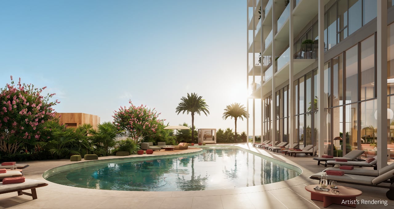 Rendering of Ombelle Pool Deck With Landscaping