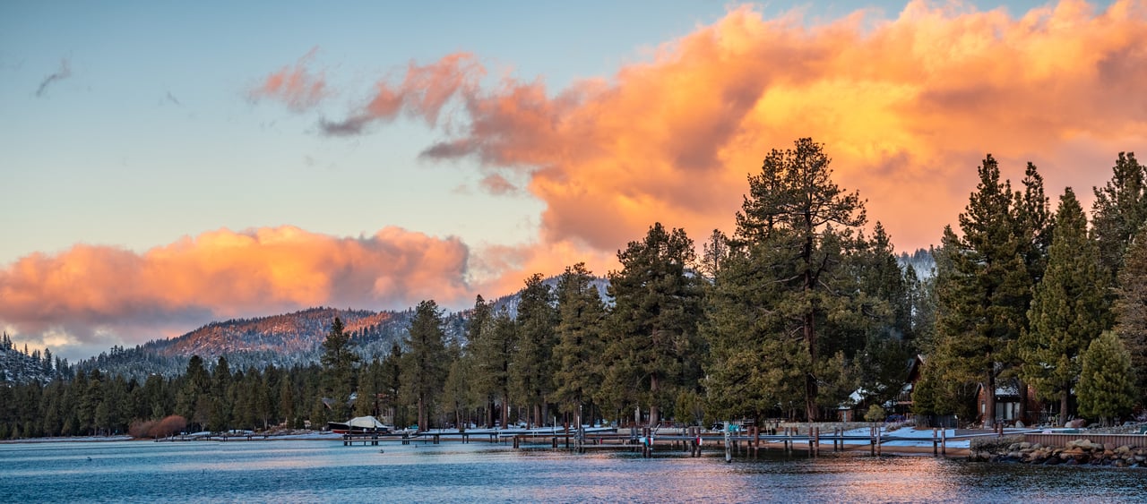 Lakefront homes on the Nevada shore of Lake Tahoe in Incline Village near the California state line