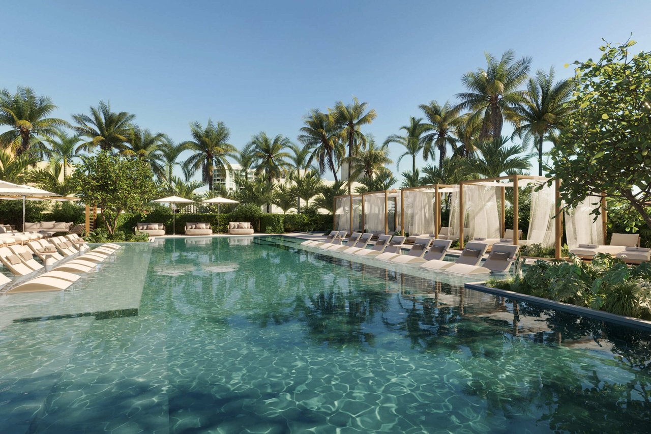 Signature Pool and Cabanas rendering at Banyan Tree Residences in West Palm Beach.