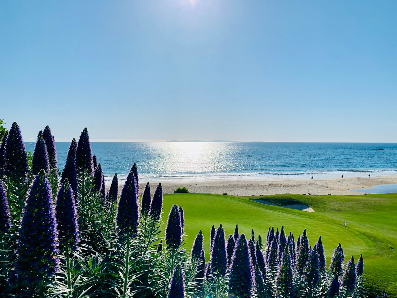 Monarch Beach Golf Links and Salt Creek Beach with Catalina Island on the horizon, coastal Dana Point homes