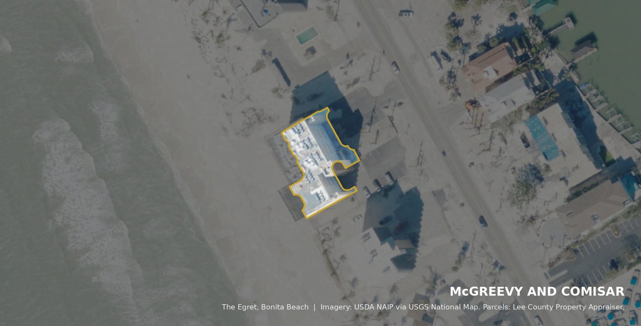 Aerial view of The Egret condominium, Bonita Beach, FL