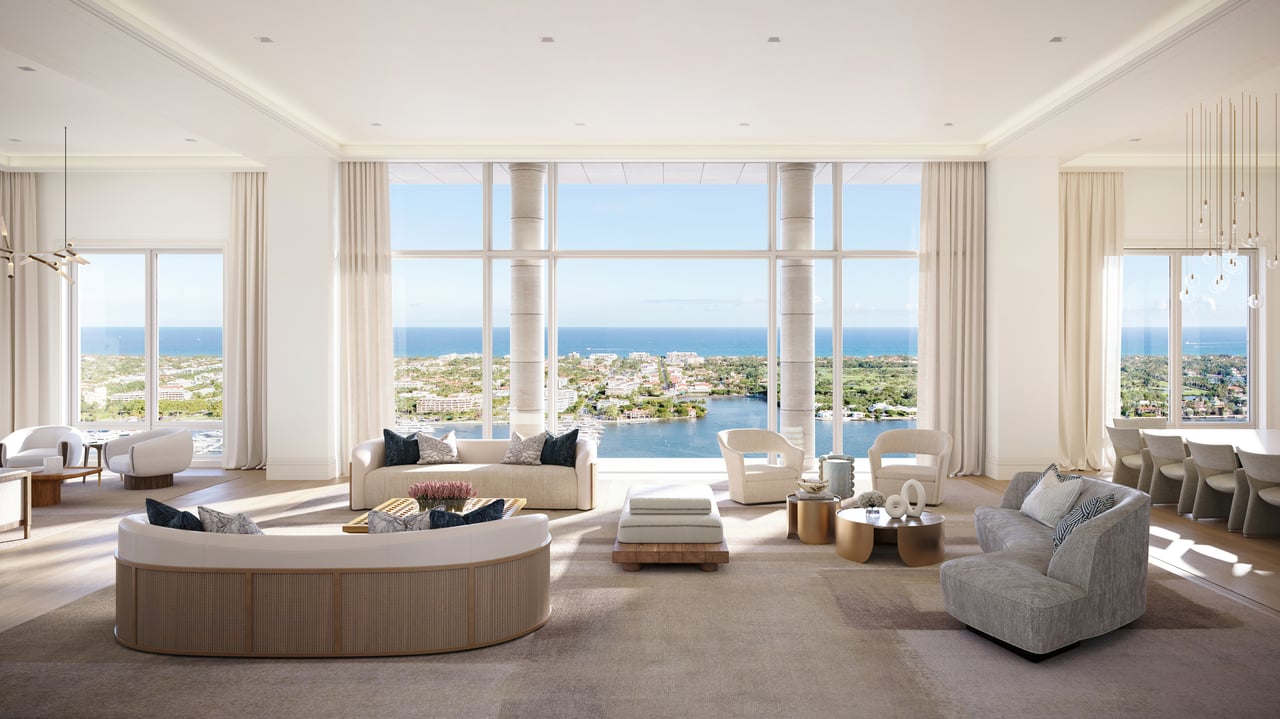 South Flagler House residence living room rendering in West Palm Beach.
