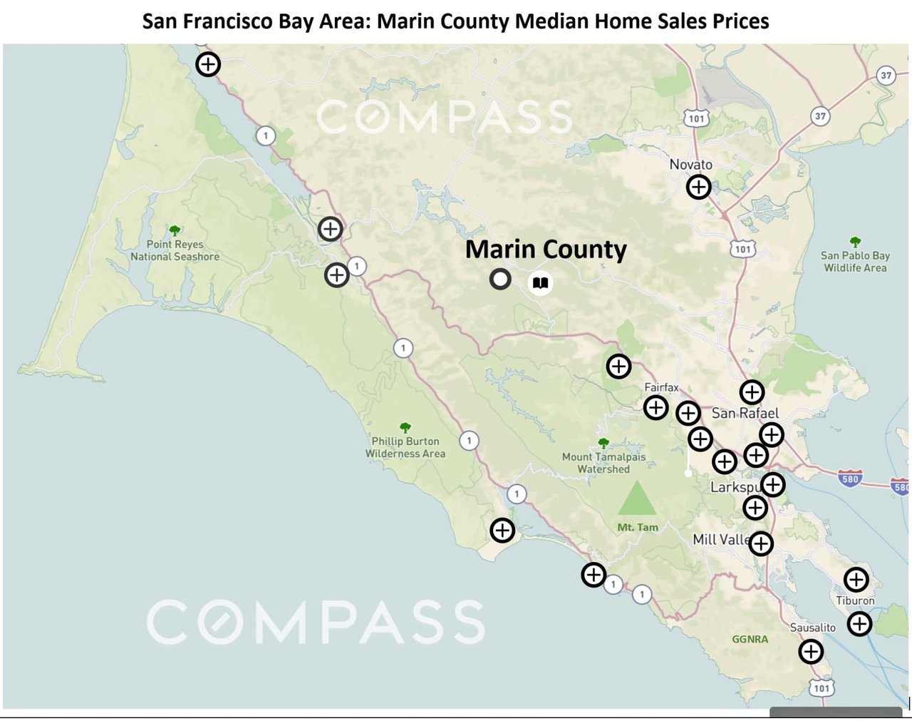 Marin County Median Price by Neighborhoods for July - December 2022