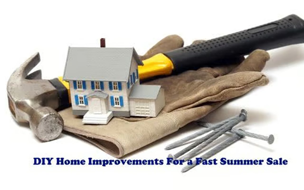 DIY Home Improvements For a Fast Summer Sale graphic with a miniature house and tools