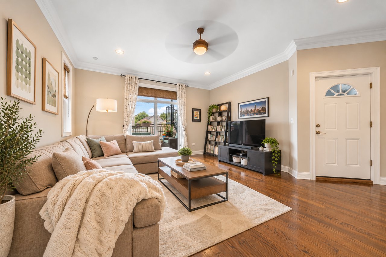 Family room with sectional sofa off the kitchen
